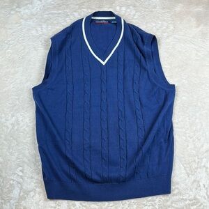 VTG Blue V-Neck Vest with Timeless Cable Knit Design